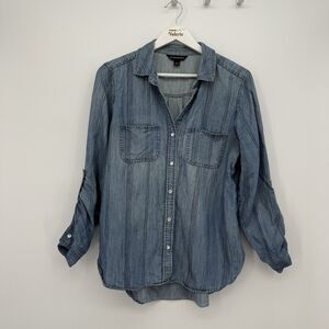 Rock & Republic Snap Button Blue Cotton Top Size Medium Y2k Style